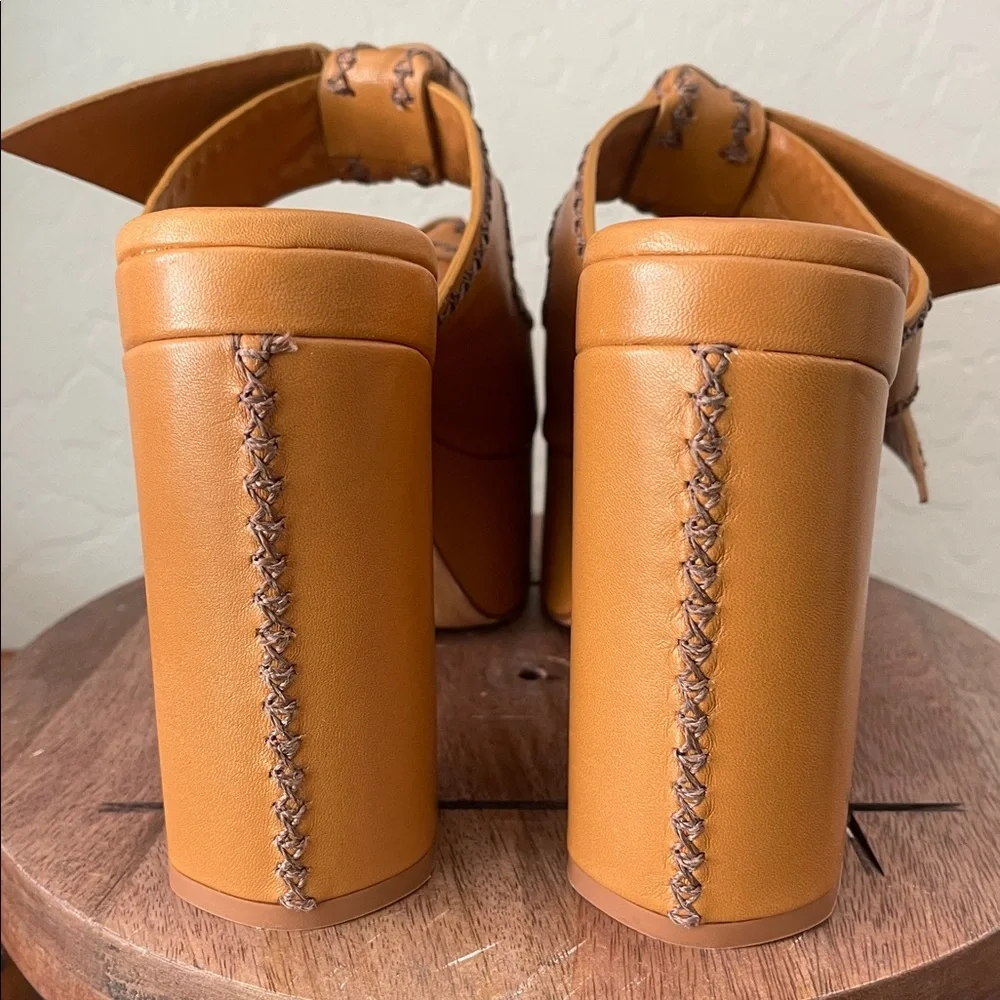 Alexandre Birman Brown Clarita Dual-Bow 119MM LeatherPlatform Slide Sandal Sz 10